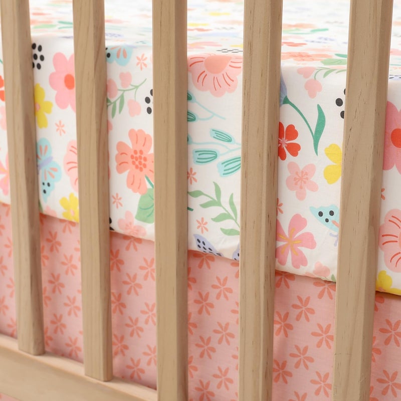 The Peanut Shell Baby Crib Bedding Set for Girls - 3 Pieces - Newborn, Infant & Toddler Bed - Pink Baby Blanket Set with Fitted Crib Sheet, Dust Ruffle - Wildflower Boho Floral Girl Nursery Décor - Image 4